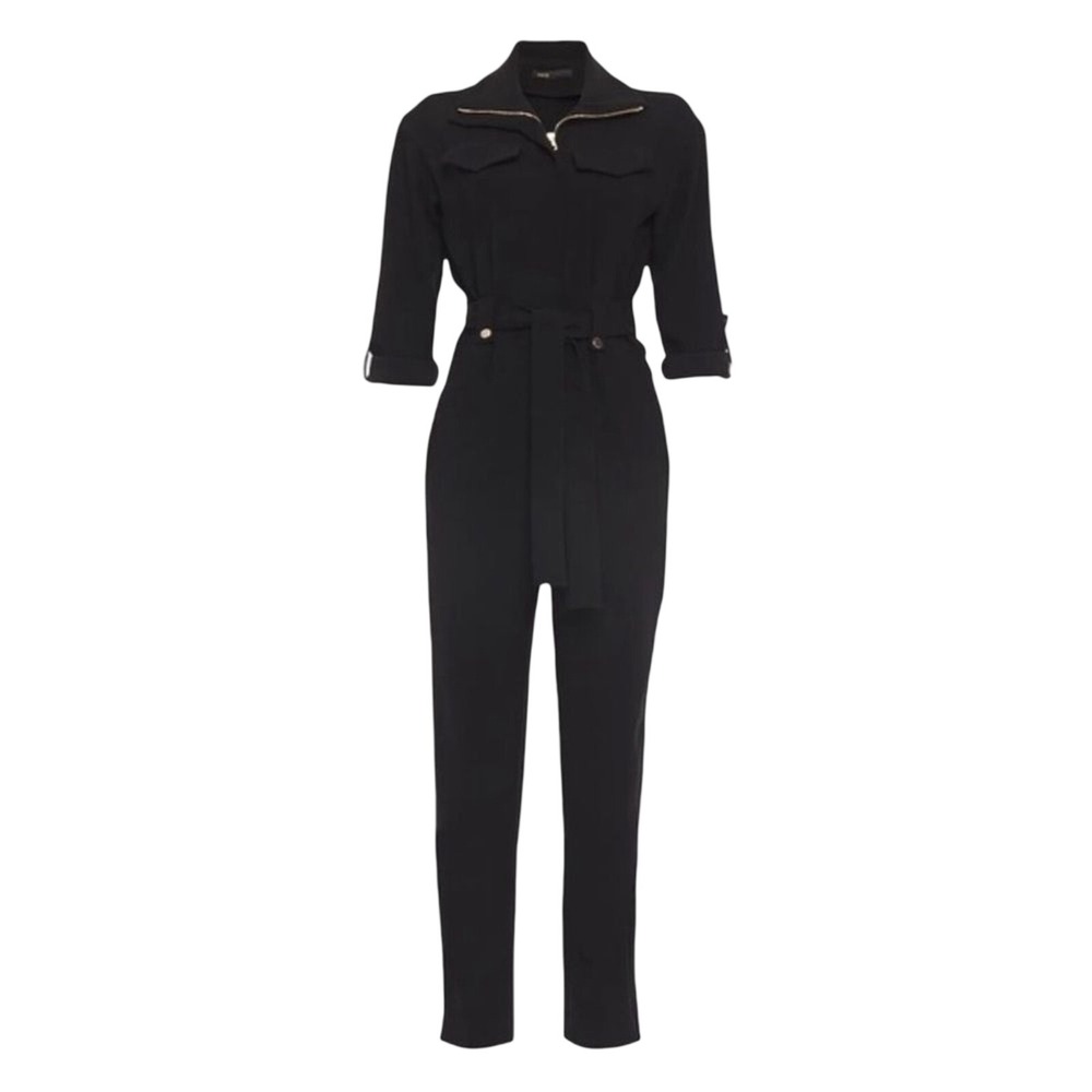 NWT Maje Papritea Belted Long Sleeve Crepe Utility Jumpsuit Gold Accents size 36